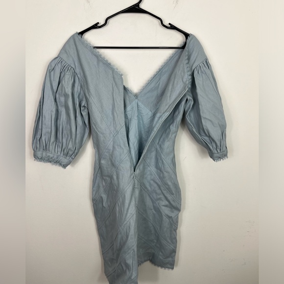 NWT Love McNicoll Linen Diana Puff Sleeves Bodycon Dress Sz S - Picture 15 of 16